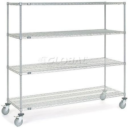 Nexel 4 Shelf Truck, Chrome, 72inW x 24inD x 69inH, Polyurethane Swivel Casters 168221